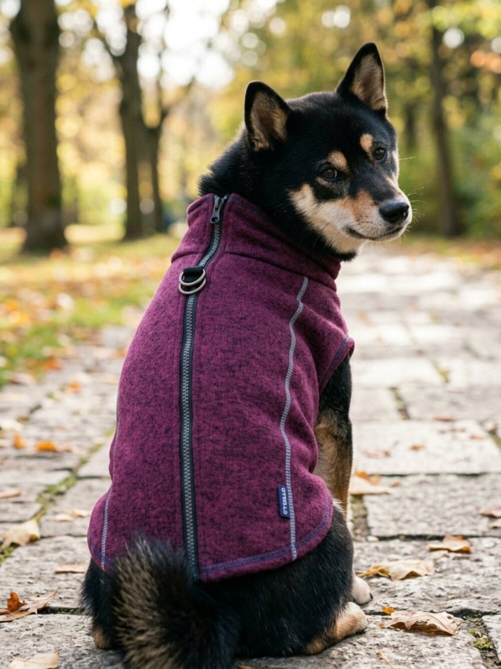 CYEOLLO Dog Fleece Jacket Harness D-Rings Zipper Coat Reflective Purple 2XL